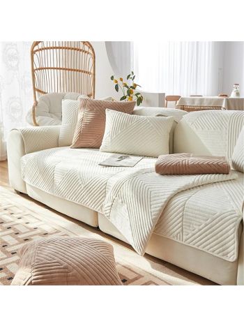Samt sofaschoner rutschfest 1 2 3 4 Sitzer, L Form Sofaüberwurfe, sofadecken für sitzfläche, Ultra Weicher Sofaschoner -Weiß-70*70